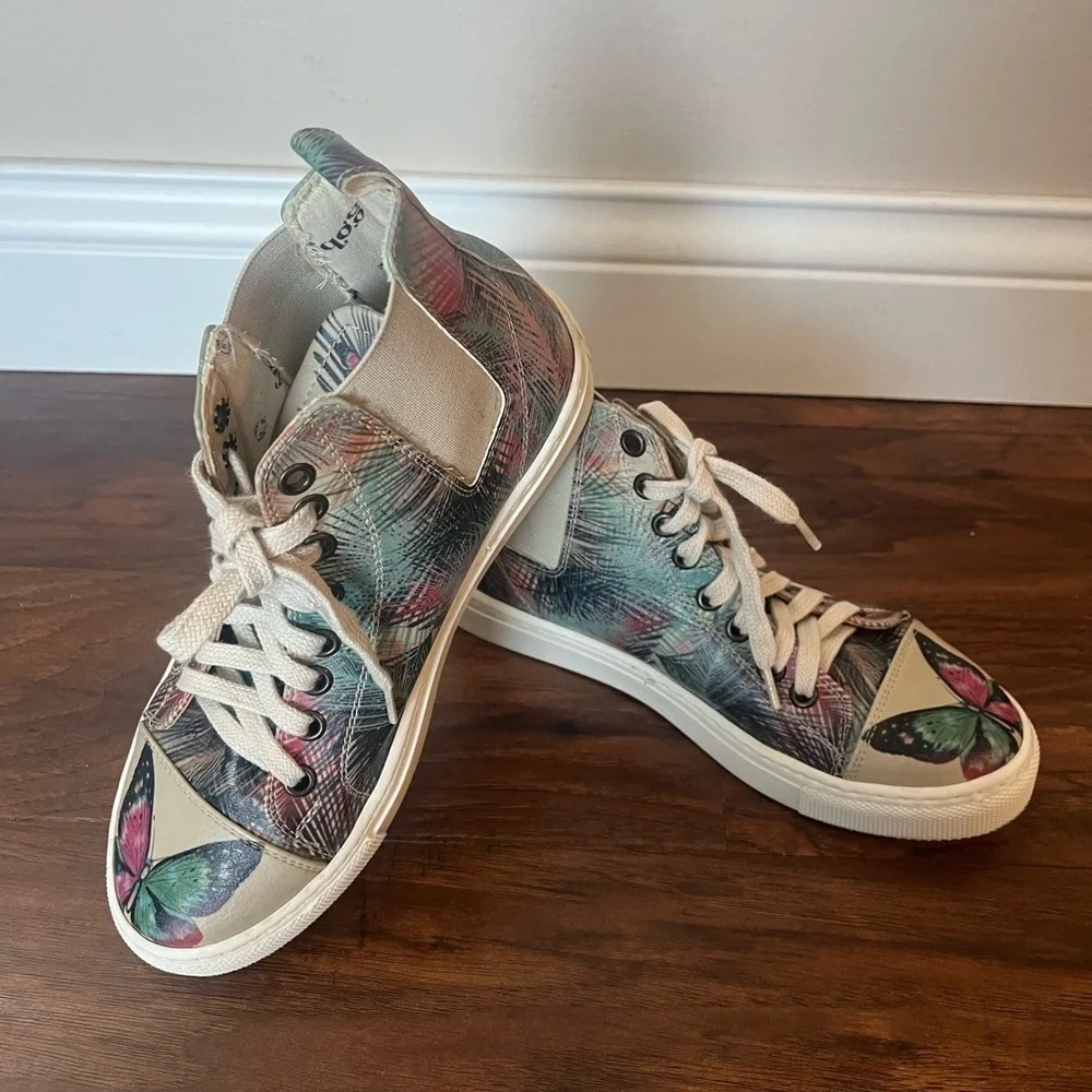 High-Top Sneakers with Colorful butterfly Pattern by Goby- Size 5